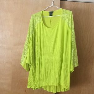 Plus Size Lime Green Lace Sleeve Flowy Shirt